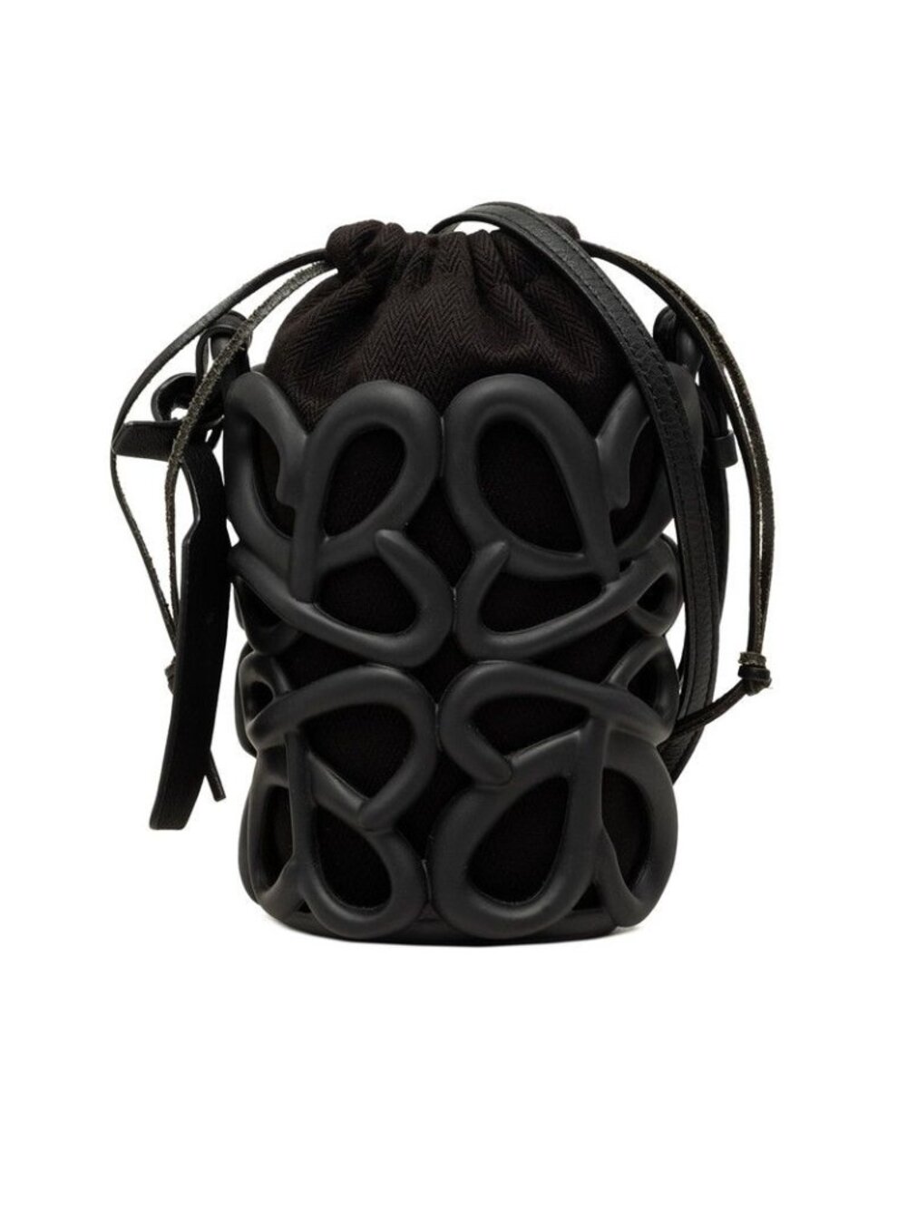 Loewe Anagram Inflated Pocket Crossbody Shoulder Bag Black Rubber Leather